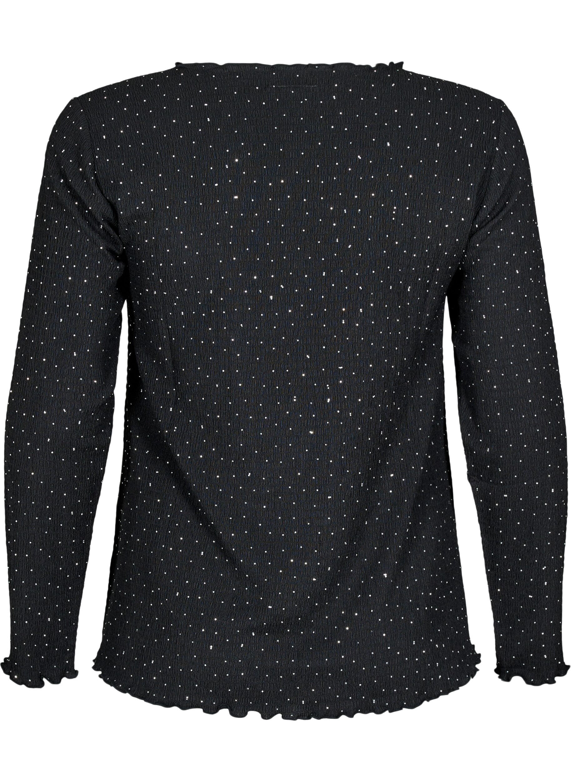 Zizzi Lang&auml;rmelige Bluse mit Strasssteinen, Schwarz, Packshot image number 1