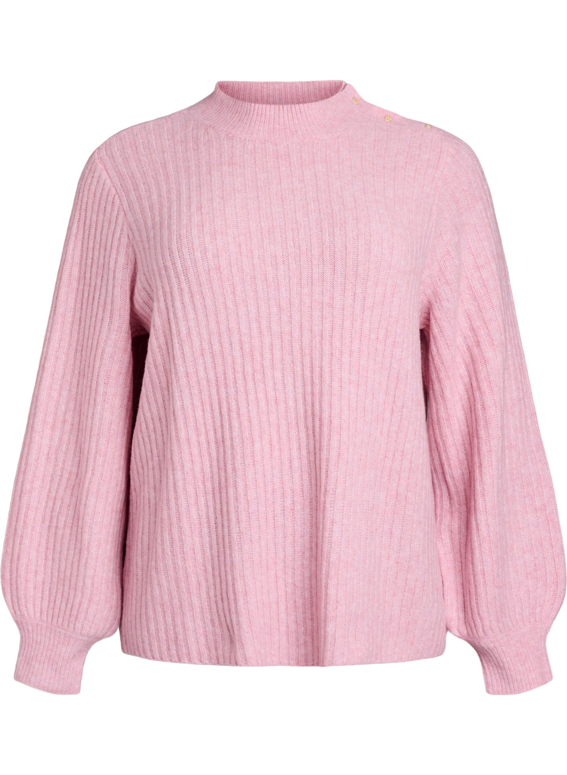 ZizziPullover aus Rippstrick mit Puff&auml;rmeln und Kn&ouml;pfen, Rot, Packshot image number 0