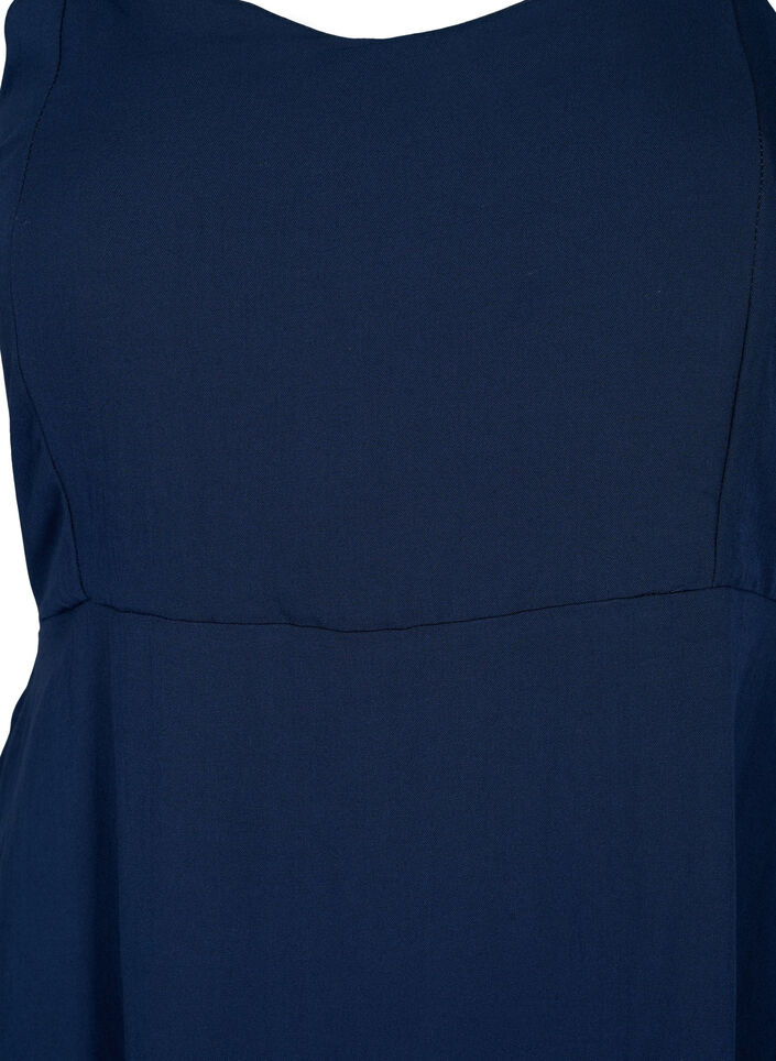 Einfarbiges Trägerkleid aus Viskose mit Smok, Navy Blazer, Packshot image number 2