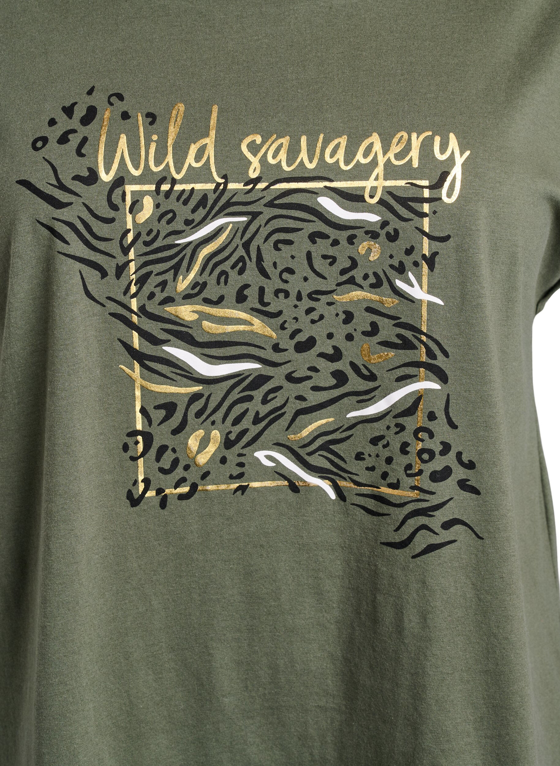 Zizzi T-Shirt mit Leopardenmuster und Text, Thyme W. Wild, Packshot image number 2