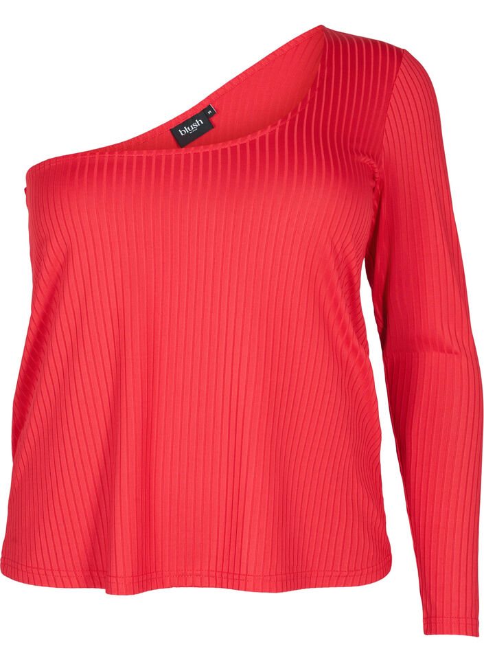 One -Shoulder Bluse, Tango Red, Packshot image number 0