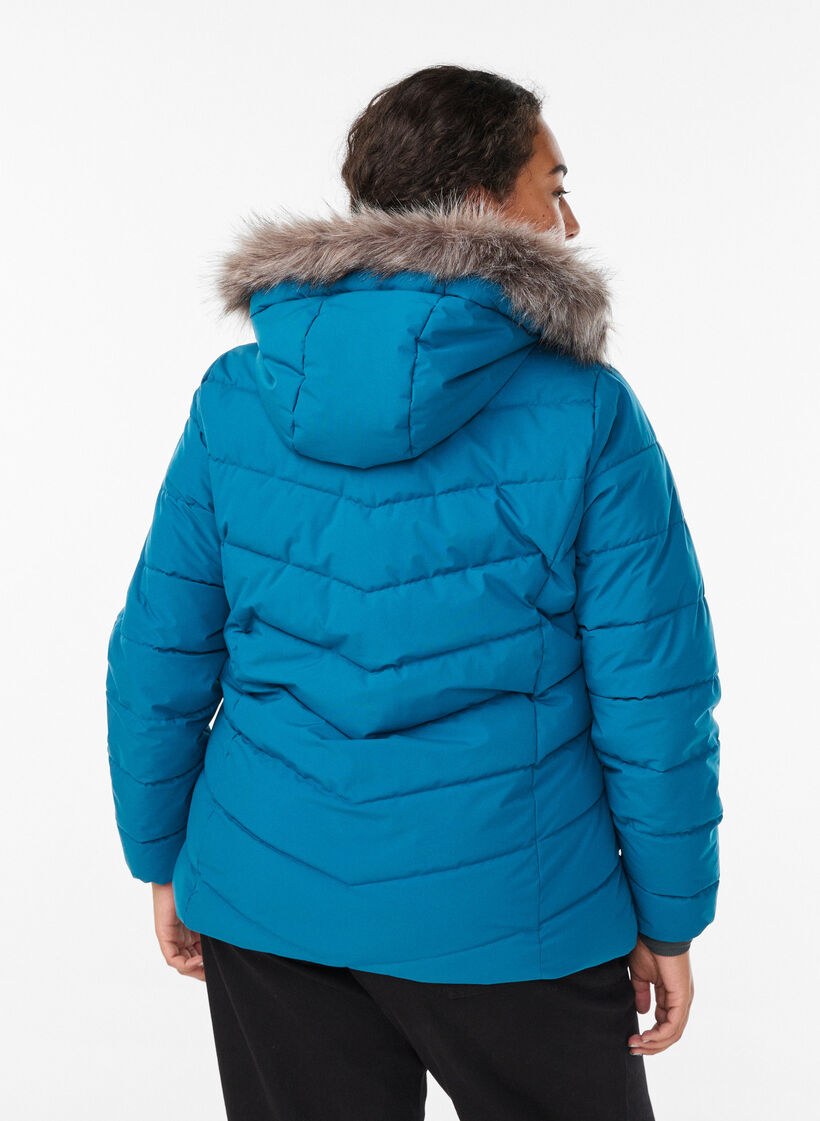 Kurze Steppjacke mit Kapuze, Petrol, Model image number 2