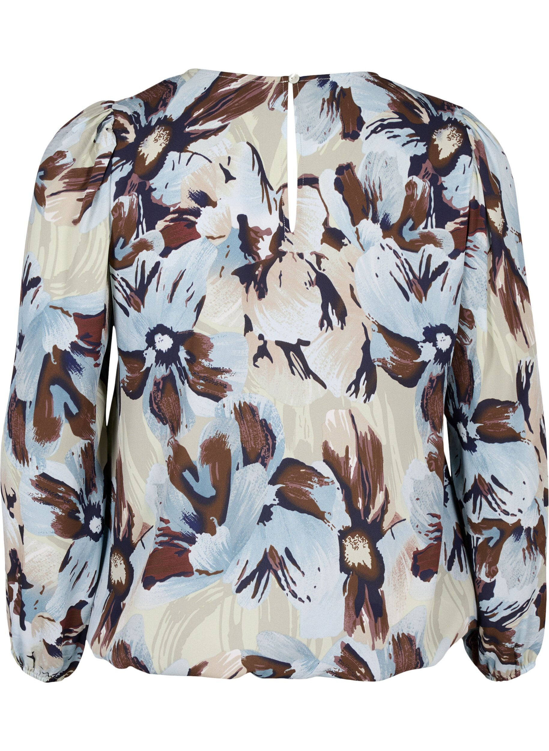 Zizzi Lang&auml;rmelige Bluse mit Druck und Knopf, Grey Flower AOP, Packshot image number 1