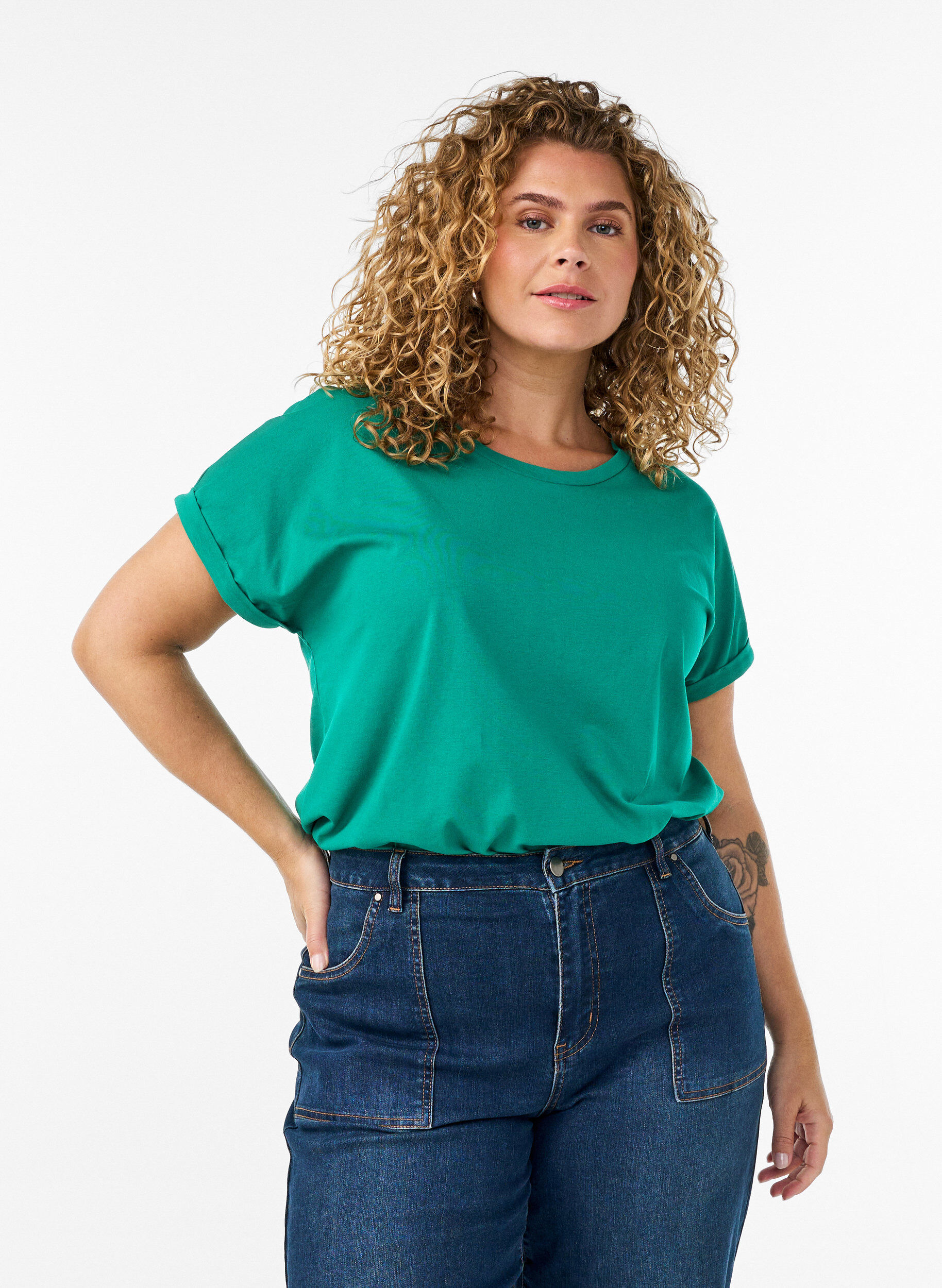 ZizziKurz&auml;rmeliges T-Shirt aus einer Baumwollmischung, Gr&uuml;n, Model image number 0