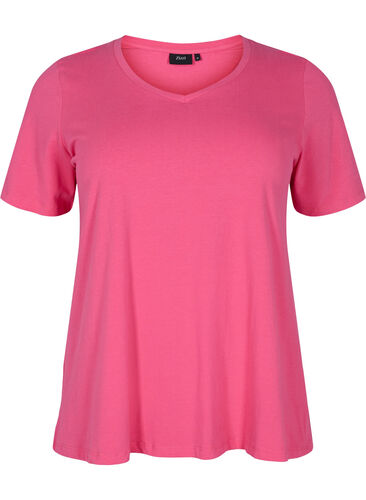 Einfarbiges basic T-Shirt aus Baumwolle, Hot Pink, Packshot image number 0