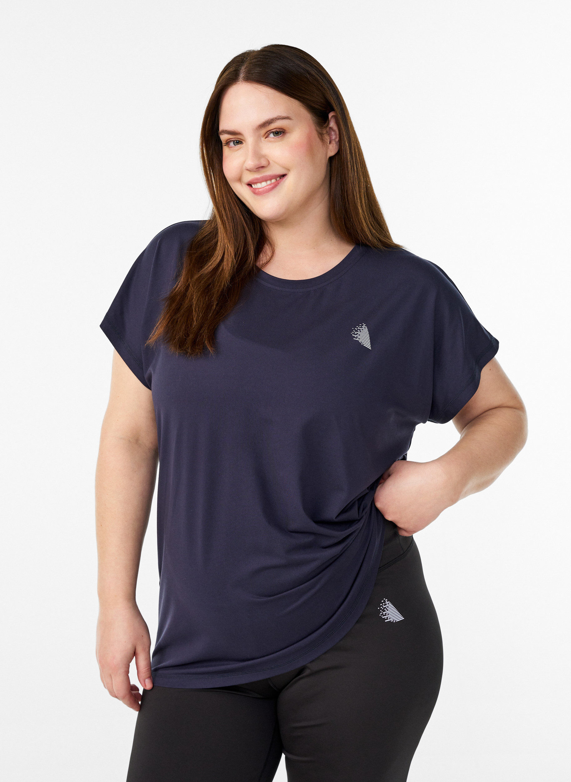 Einfarbiges Trainings-T-Shirt, Blau, Model