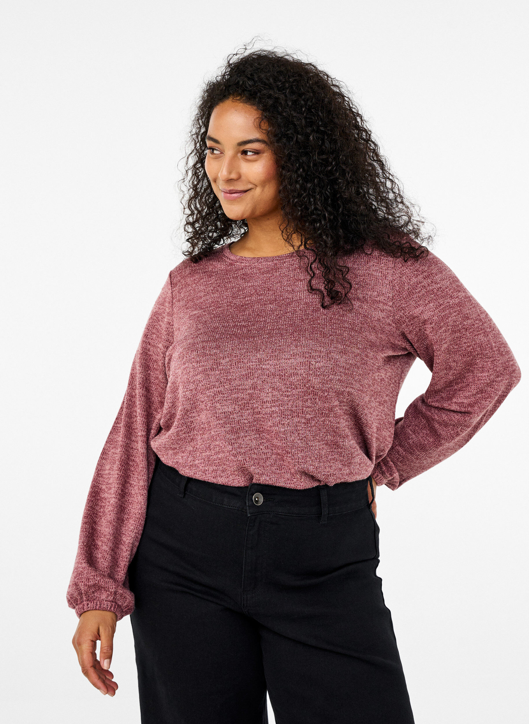 Zizzi FLASH - Bluse aus Jersey mit langen &Auml;rmeln, Rot, Model image number 0