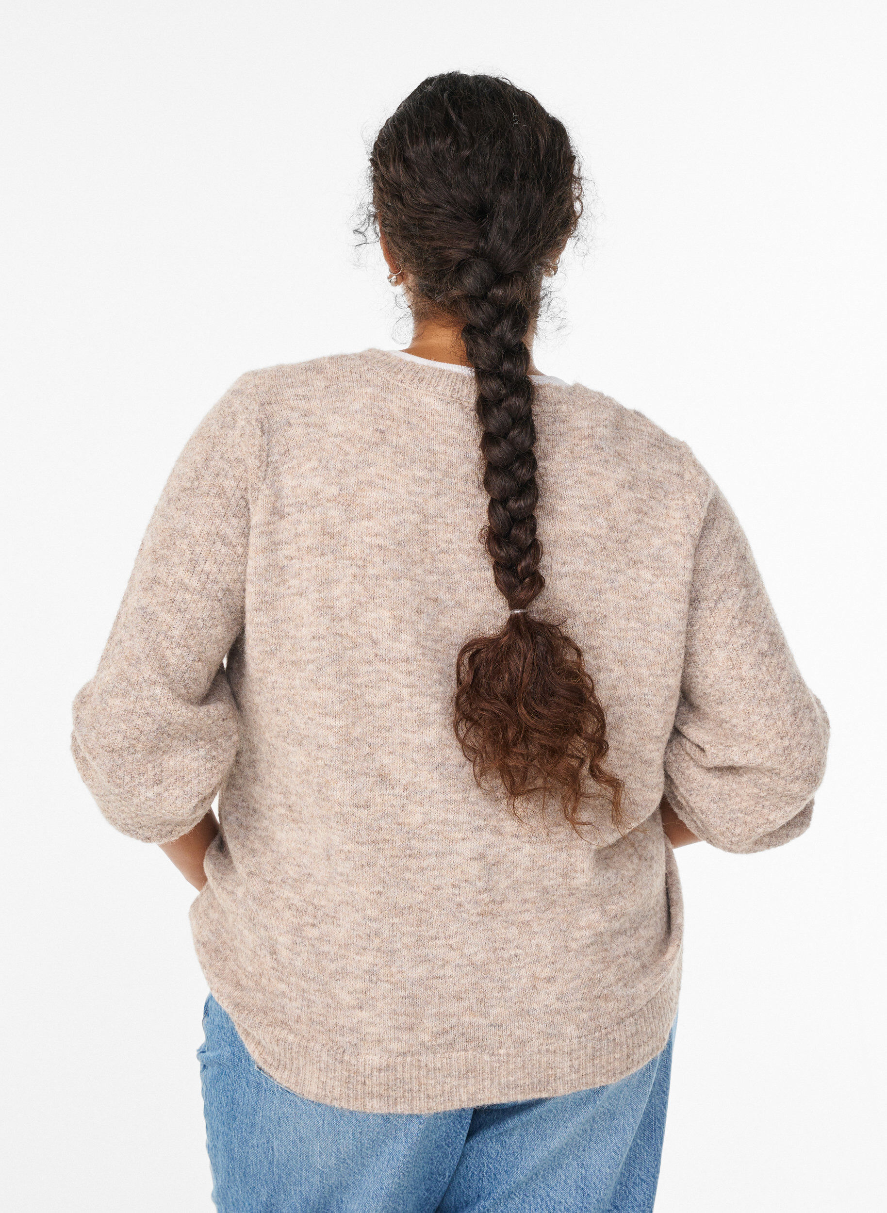 ZizziCardigan mit Schleifenkn&ouml;pfen und Ajourmuster, Beige, Model image number 2