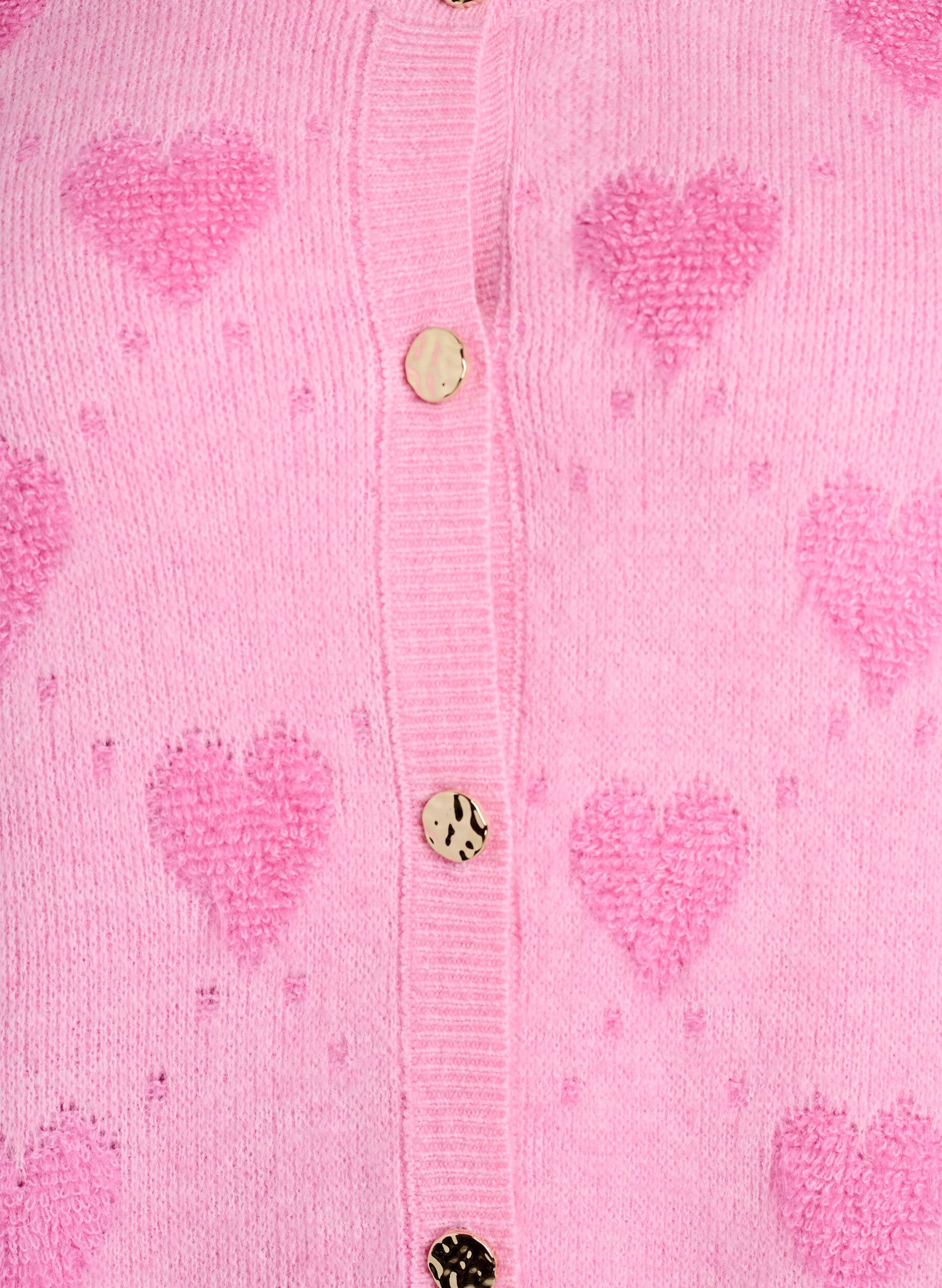 Zizzi Strickjacke mit Herzen und goldenen Kn&ouml;pfen, Pink, Packshot image number 2
