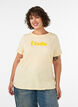 T-Shirt aus Bio-Baumwolle mit Text aus Velours, Gelb, Model image number 0