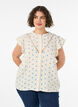 &Auml;rmellose Bluse mit H&auml;kelborte und R&uuml;schendetail, Beige, Model image number 0