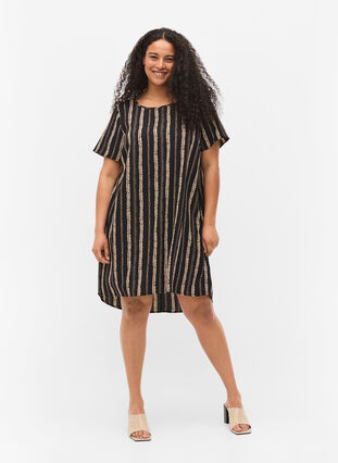 Bedrucktes Kleid mit kurzen Ärmeln, Graphic Stripe, Model image number 2