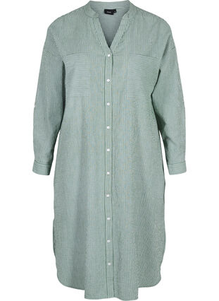 Gestreiftes Hemdkleid aus Baumwolle, Green Stripe, Packshot image number 0