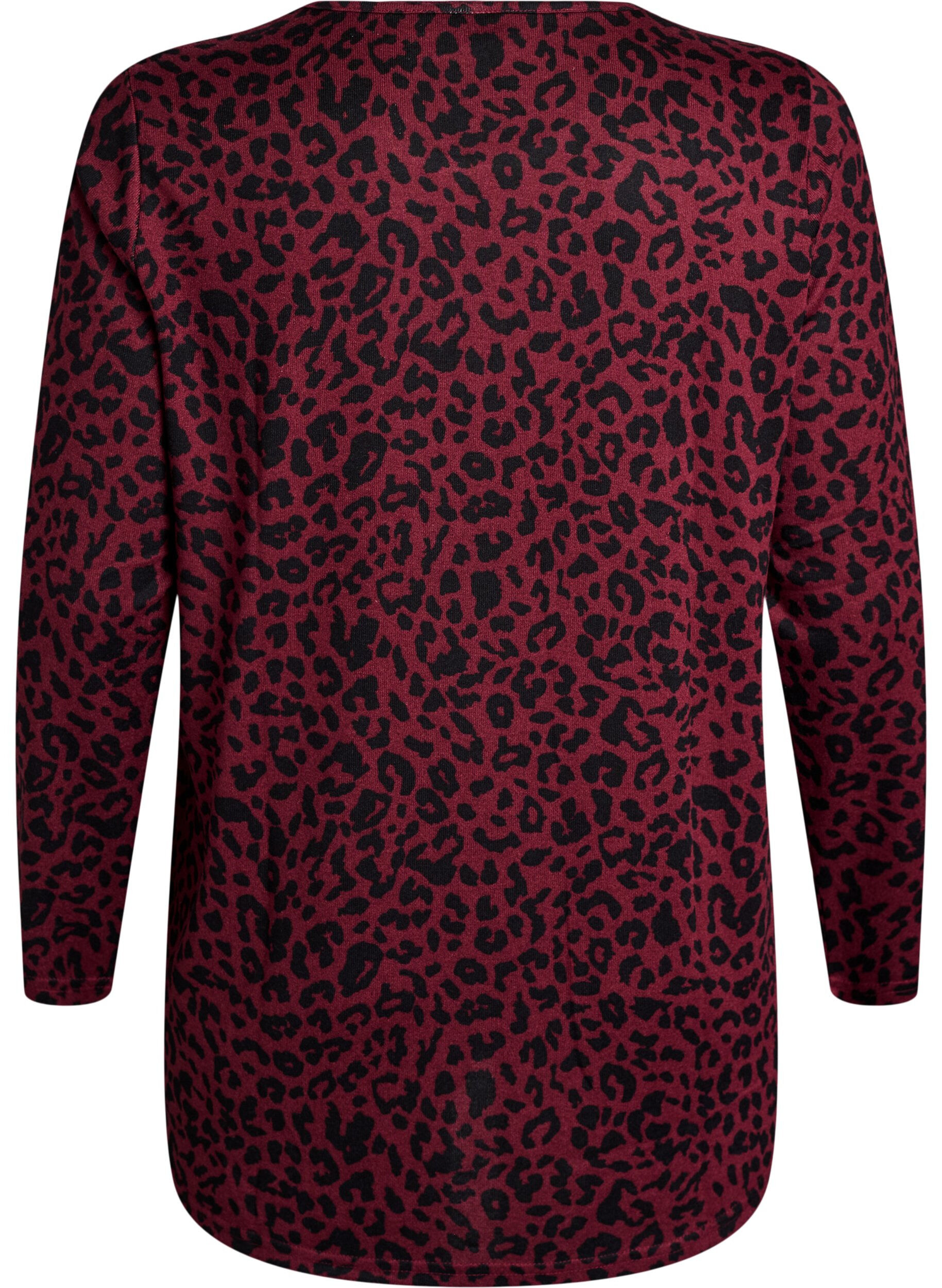 Zizzi Gemusterte Bluse mit langen &Auml;rmeln, Dunkles Bordeaux, Packshot image number 1