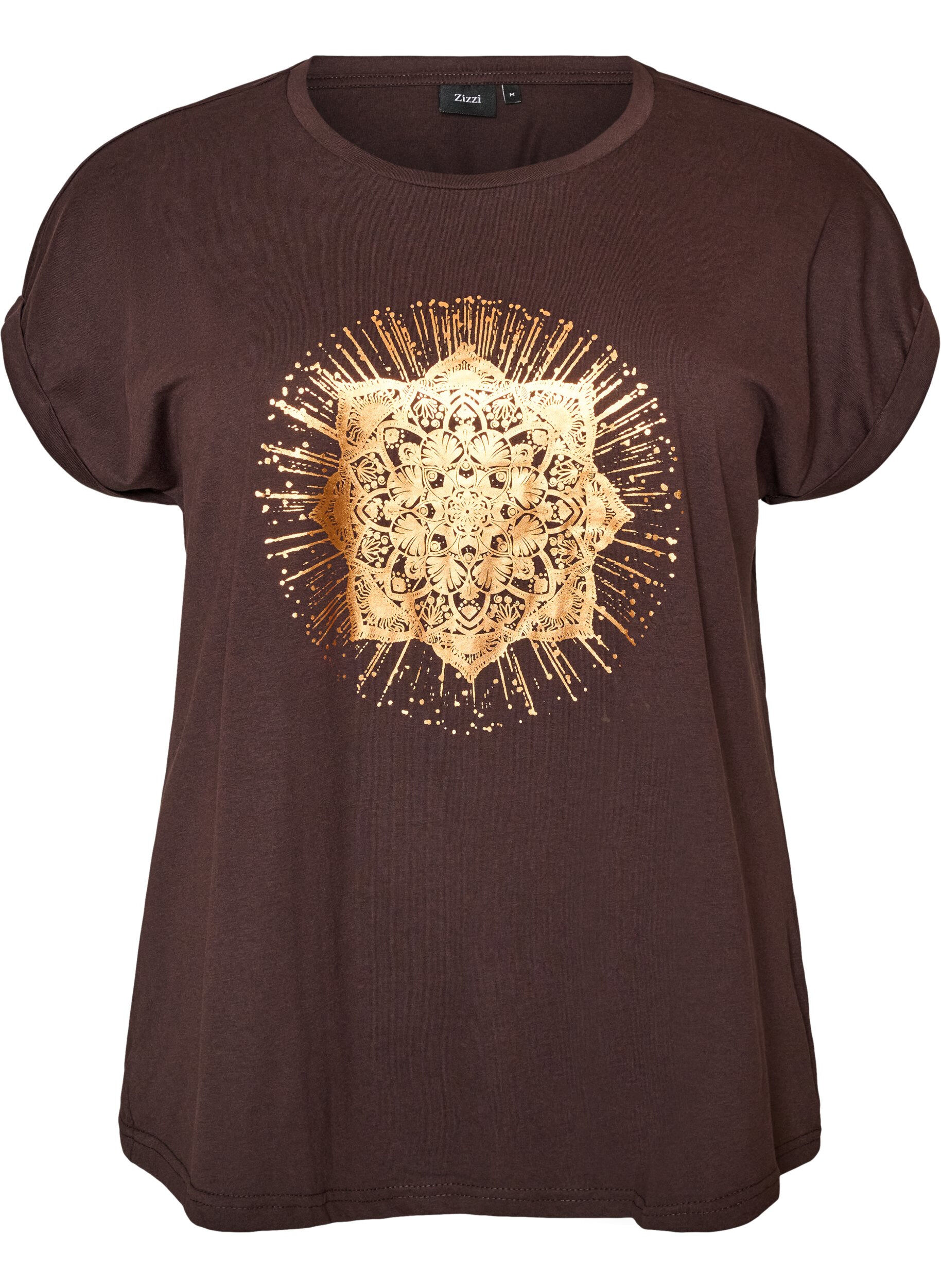ZizziT-Shirt mit dekorativem Frontprint, Braun, Packshot image number 0
