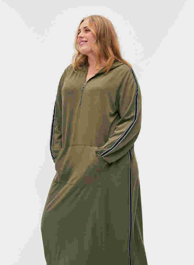 Sweatkleid mit Kapuze und Reißverschluss, Dusty Olive, Model image number 2