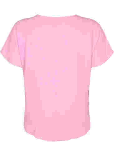 Bluse mit kurzen Ärmeln und Rundhalsausschnitt, Rosebloom, Packshot image number 1