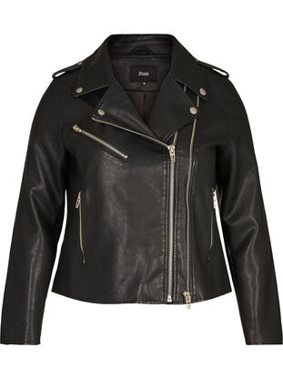 Jacke aus Kunstleder mit Reißverschlussdetails, Black, Packshot image number 0