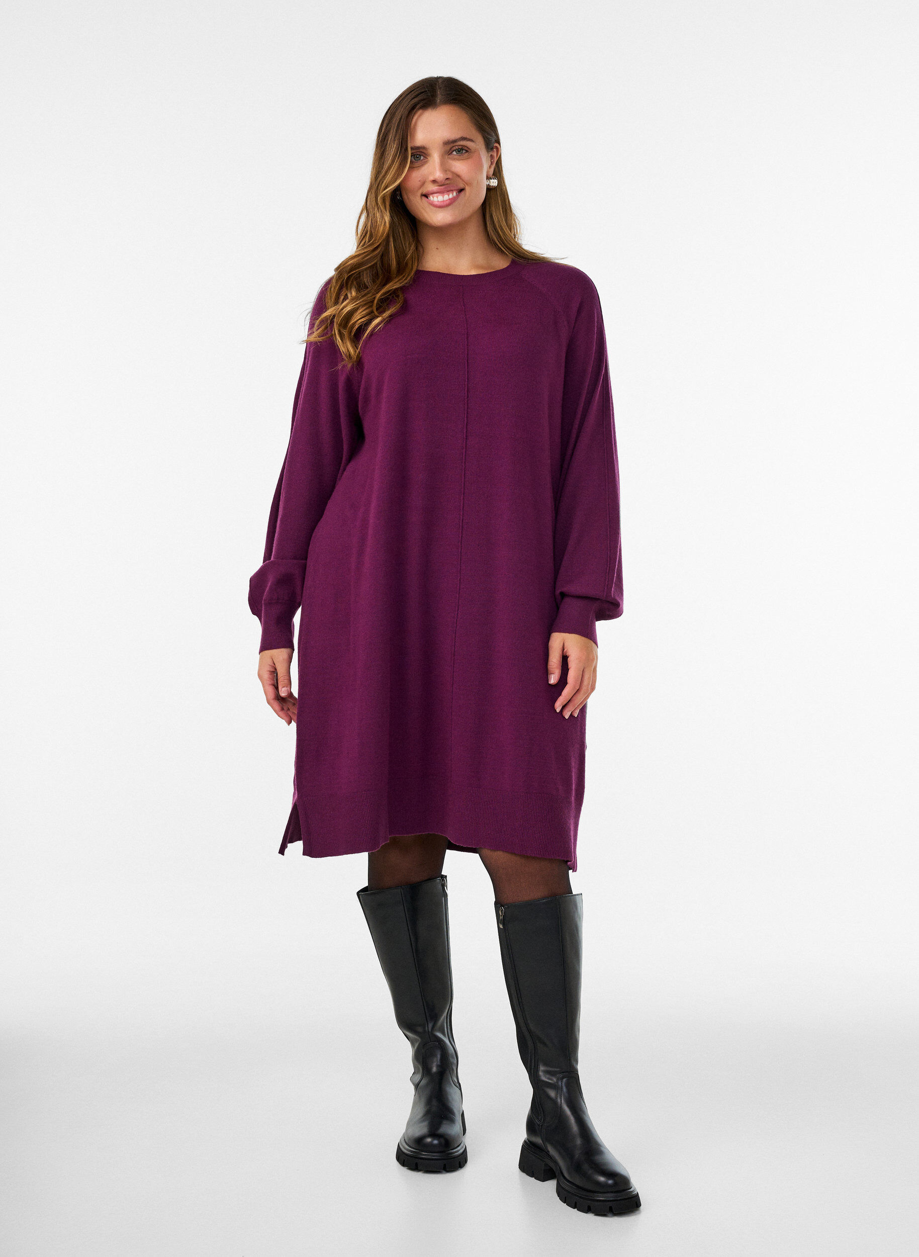 ZizziStrickkleid mit Raglan&auml;rmeln und Mittelnaht, Rot, Model image number 1