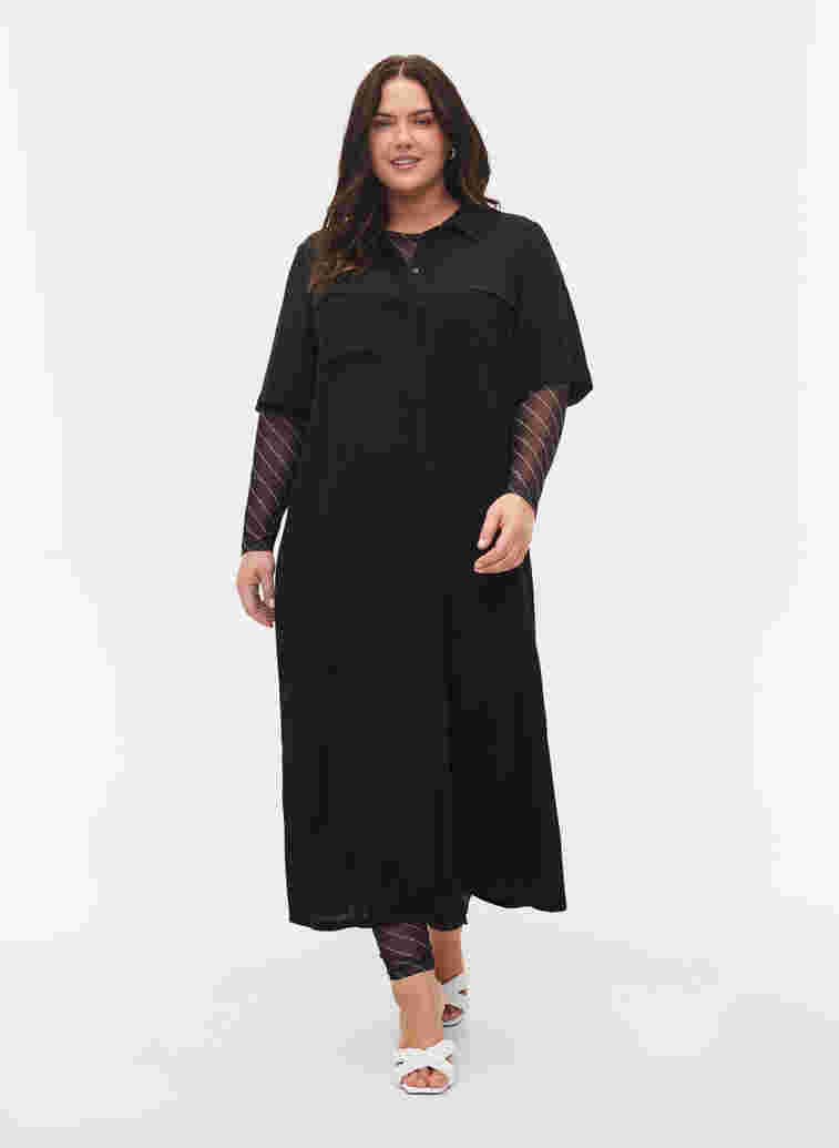 Bluse aus bedrucktem Mesh material, Black AOP, Model image number 2