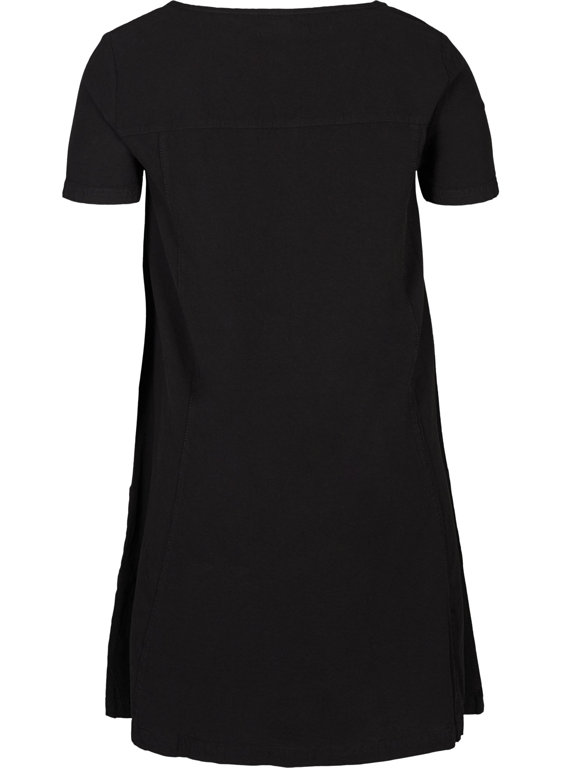 Zizzi Kurzarm Kleid aus Baumwolle, Schwarz, Packshot image number 1