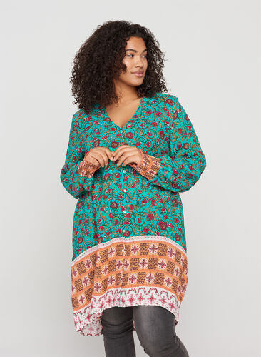 Hemdbluse aus Viskose mit Print und V-Ausschnitt, Indian Paisley AOP, Model image number 0