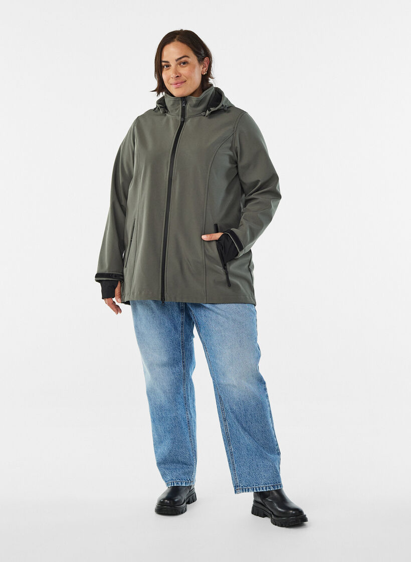 Softshelljacke aus kurzem Schnitt mit abnehmbarer Kapuze, Grau, Model image number 1