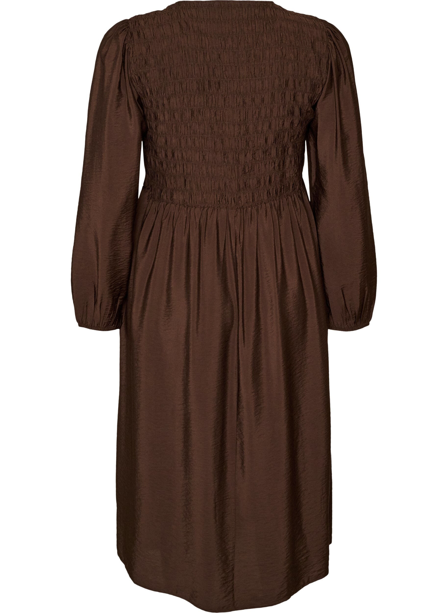 ZizziMidikleid aus Viskose mit Smock, Braun, Packshot image number 1