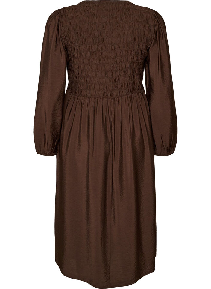 Midikleid aus Viskose mit Smock, Braun, Packshot image number 1