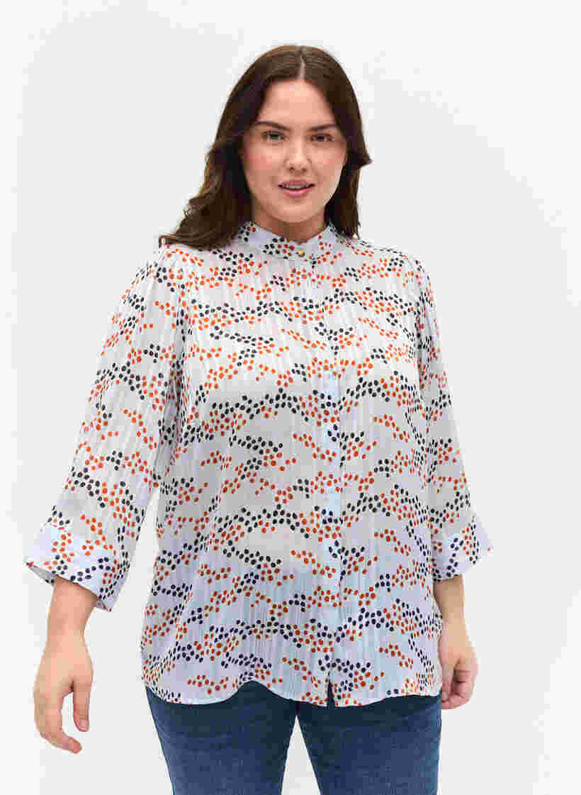 Hemdbluse mit Print und 3/4-Ärmeln, Multi Dot, Model