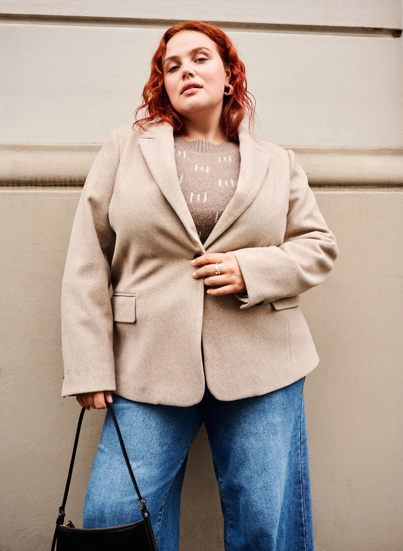 Melierter Blazer mit Schlitz, Pumice Stone Mel., Image image number 0