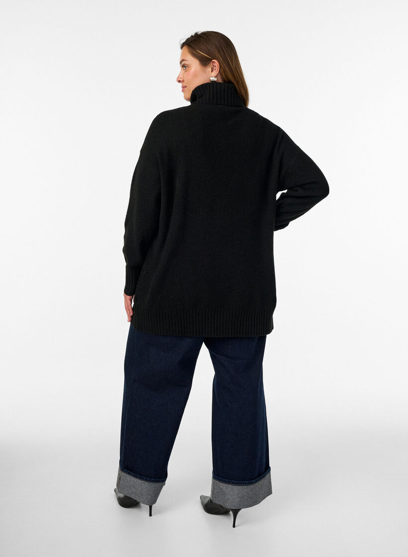 Locker gestrickter Pullover mit Rollkragen, Schwarz, Model image number 2