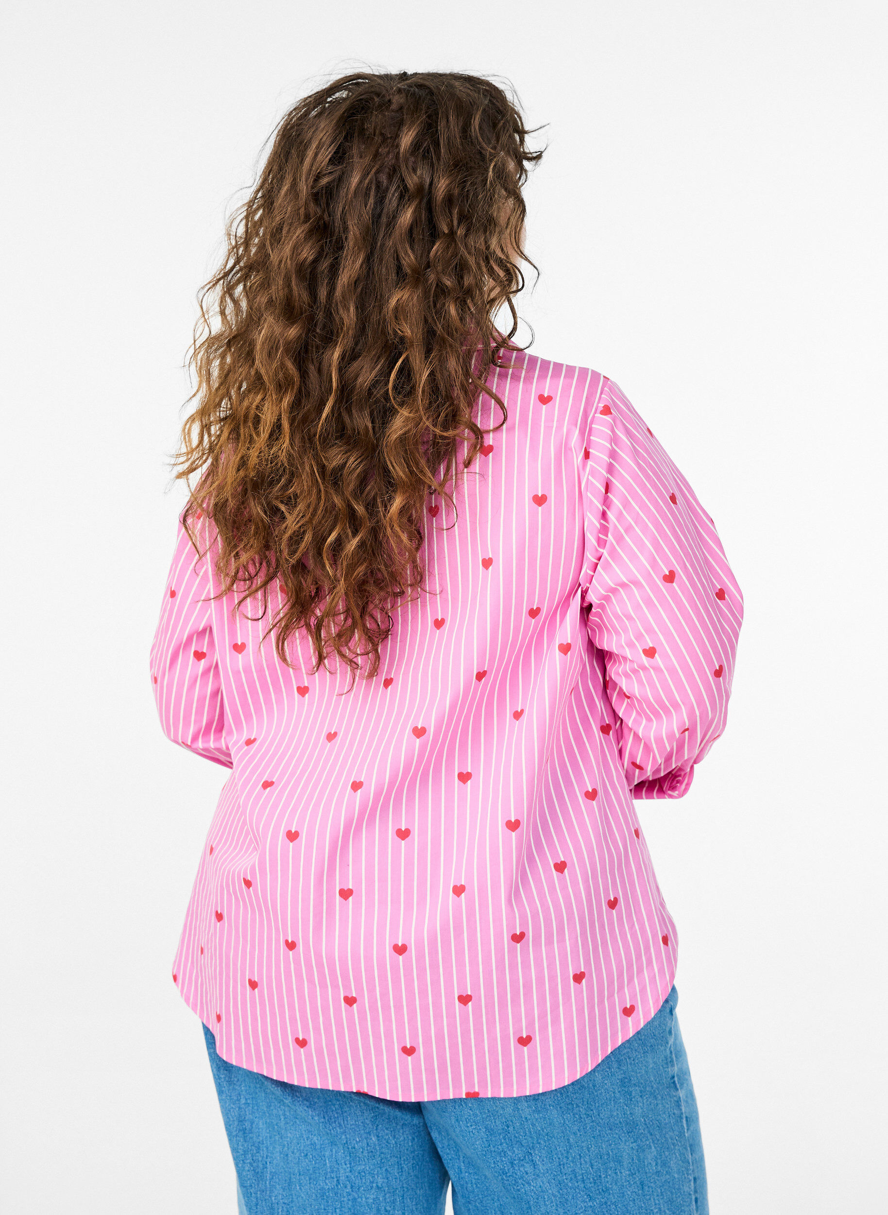ZizziHemdbluse mit Streifen und Herzen, Pink, Model image number 2