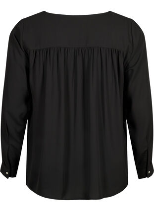  Langärmelige Bluse mit Falten am Rücken, Black, Packshot image number 1