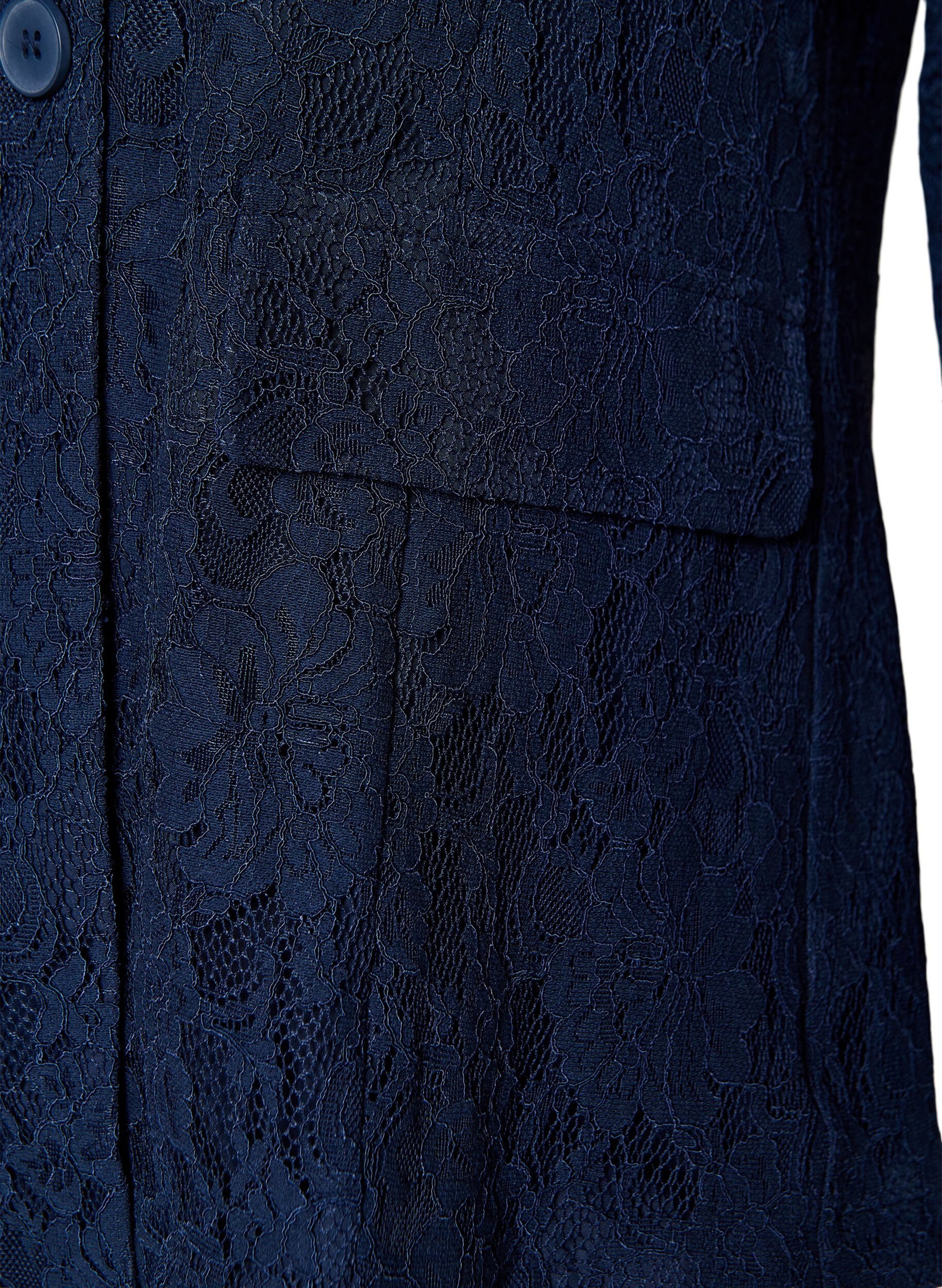 Zizzi Spitzenblazer mit Knopfverschluss, Blau, Packshot image number 3