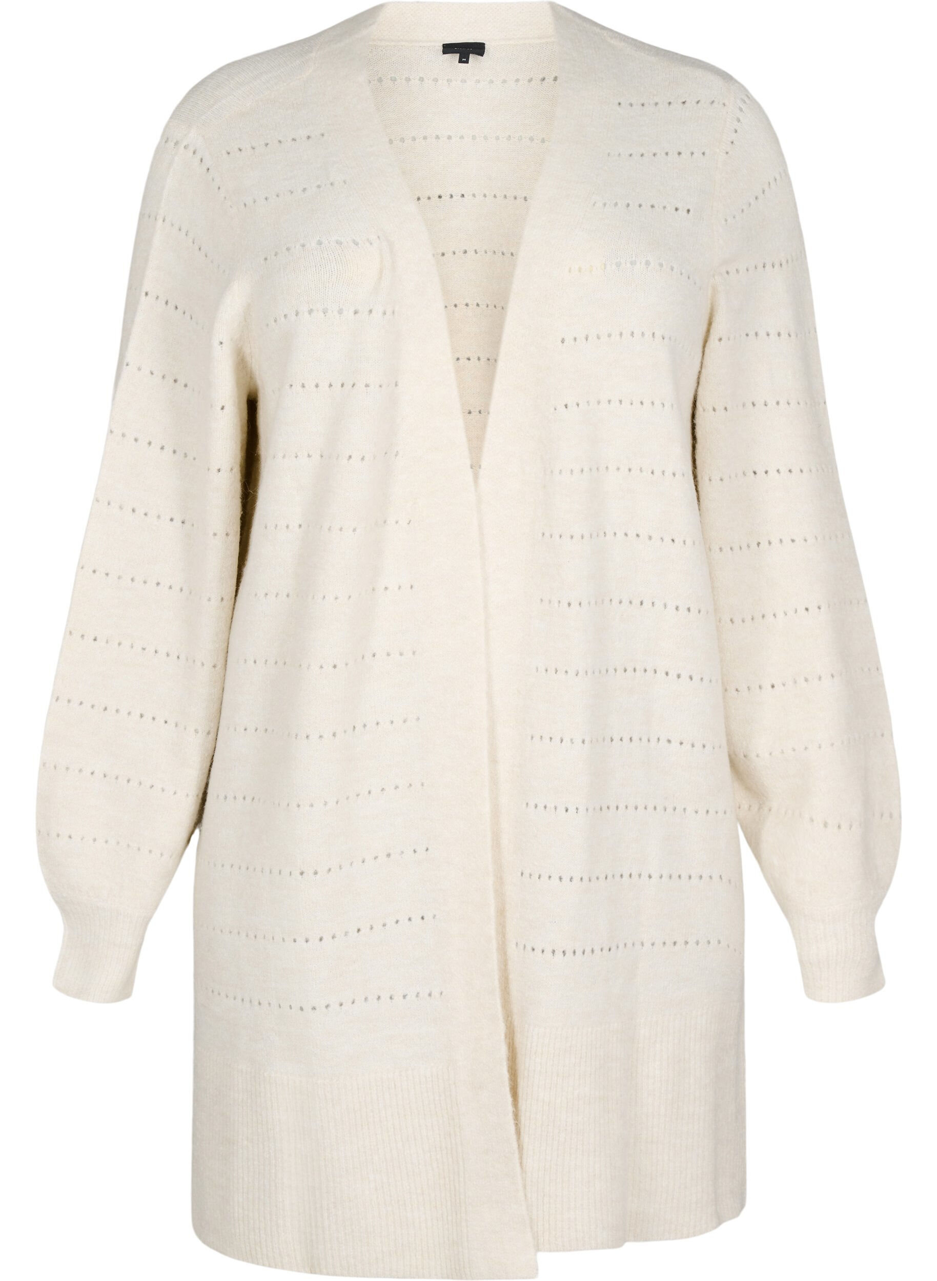 Zizzi Lange Strickjacke aus Strick mit Lochmuster, Birch Mel., Packshot image number 0