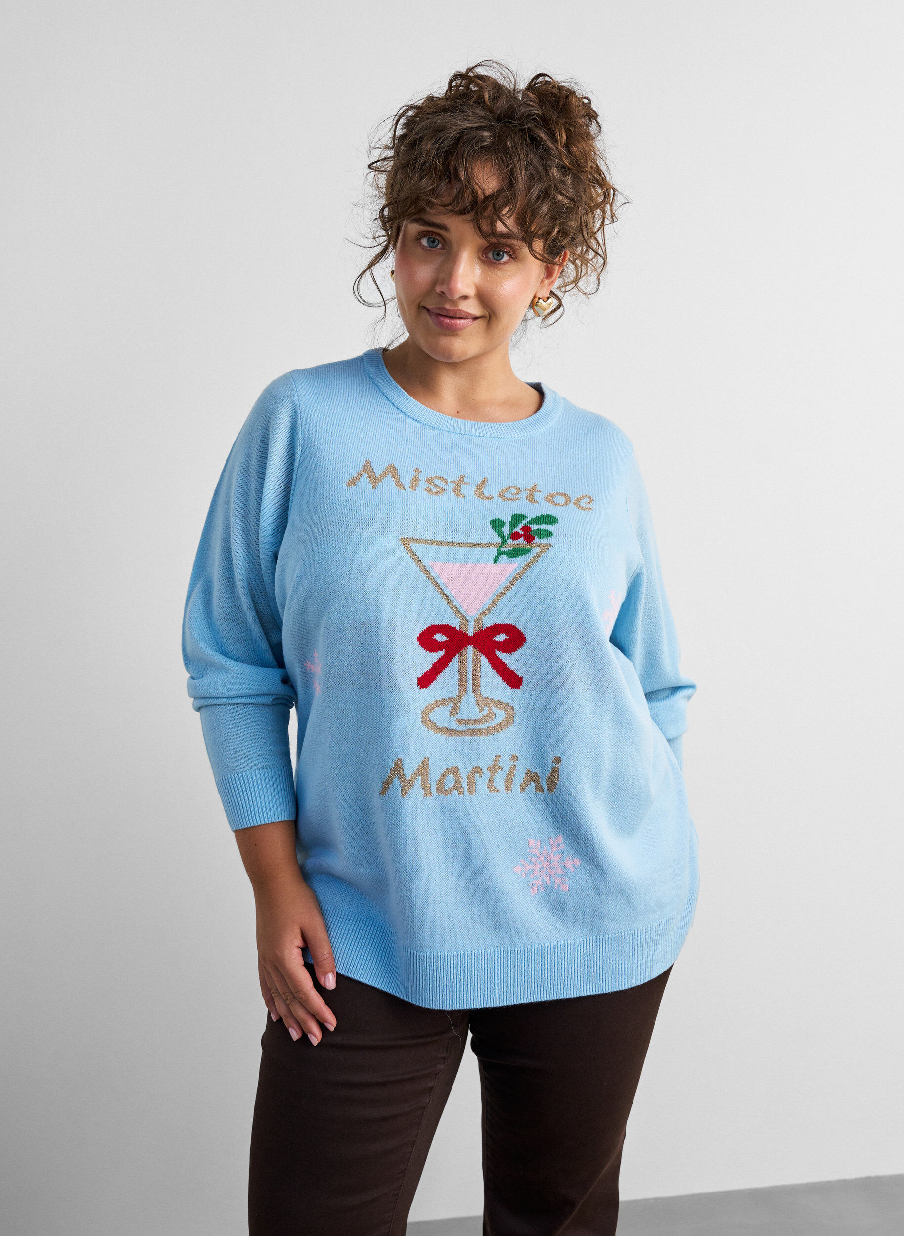 ZizziStrickbluse mit Weihnachtsmotiv, Blau, Model image number 0