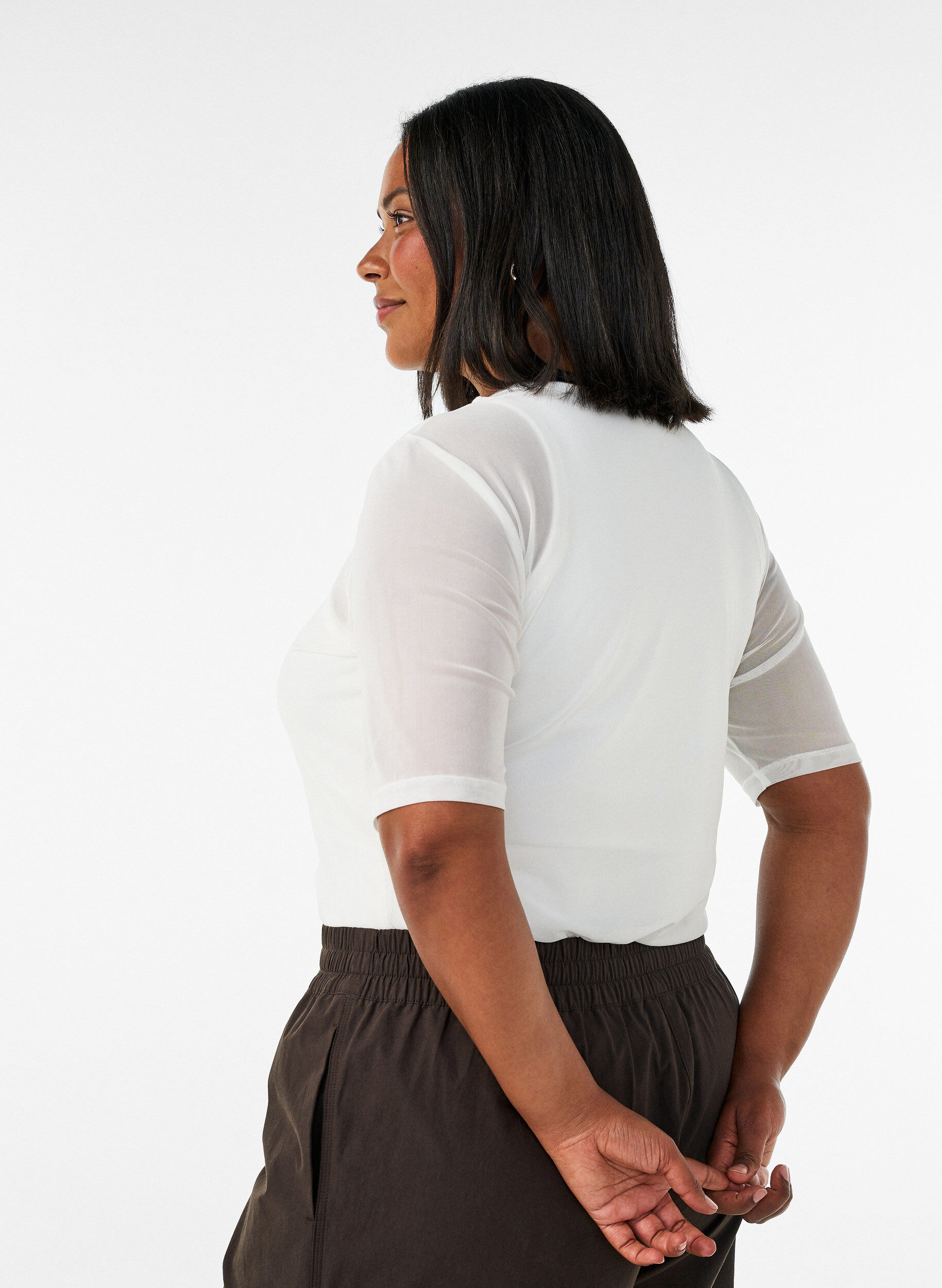 ZizziTop aus Mesh mit kurzen &Auml;rmeln und Rundhalsausschnitt, Vanille, Model image number 2