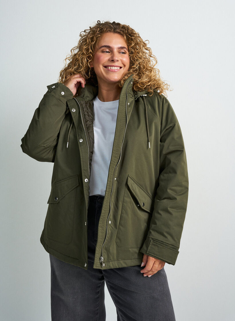 Gepolsterter Parka mit einer abnehmbaren Kapuze, Gr&uuml;n, Model image number 0