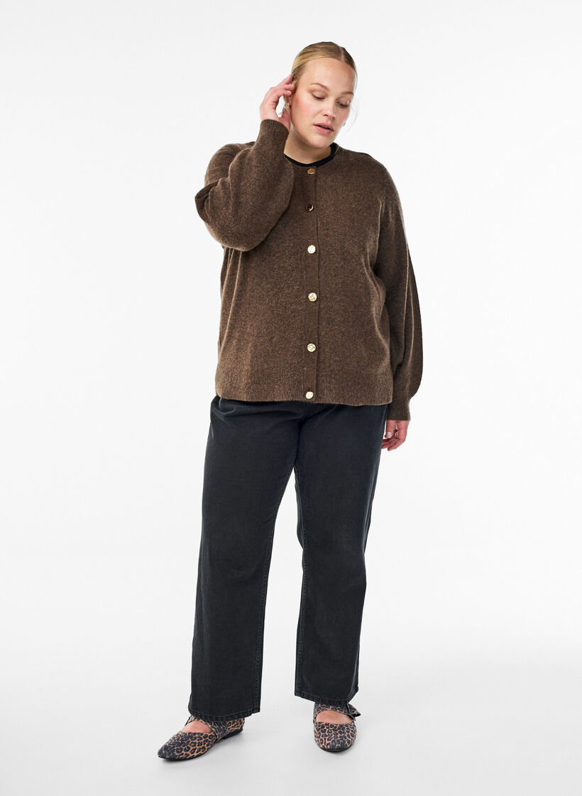 Cardigan aus weichem Strick mit goldfarbenen Knöpfen, Braun, Model image number 1