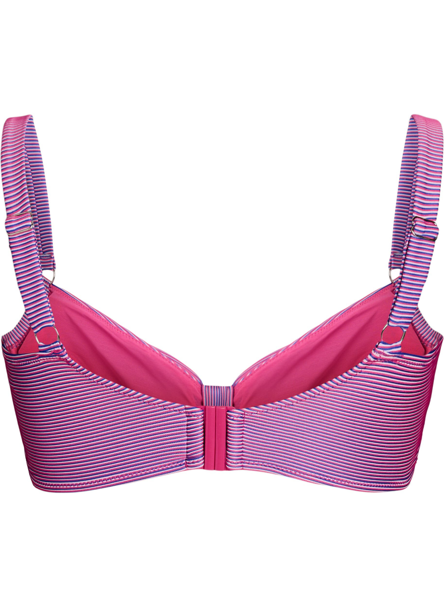 Zizzi Gestreiftes Bikini-Top mit B&uuml;gel, Pink, Packshot image number 1