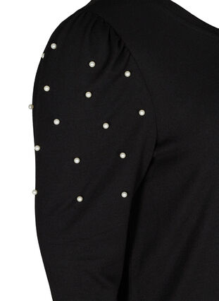Kleid mit langen Puffärmeln und Perlen, Black, Packshot image number 3