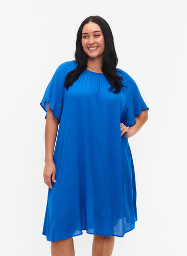 Kleid aus Viskose mit kurzen Ärmeln, Victoria blue, Model image number 0
