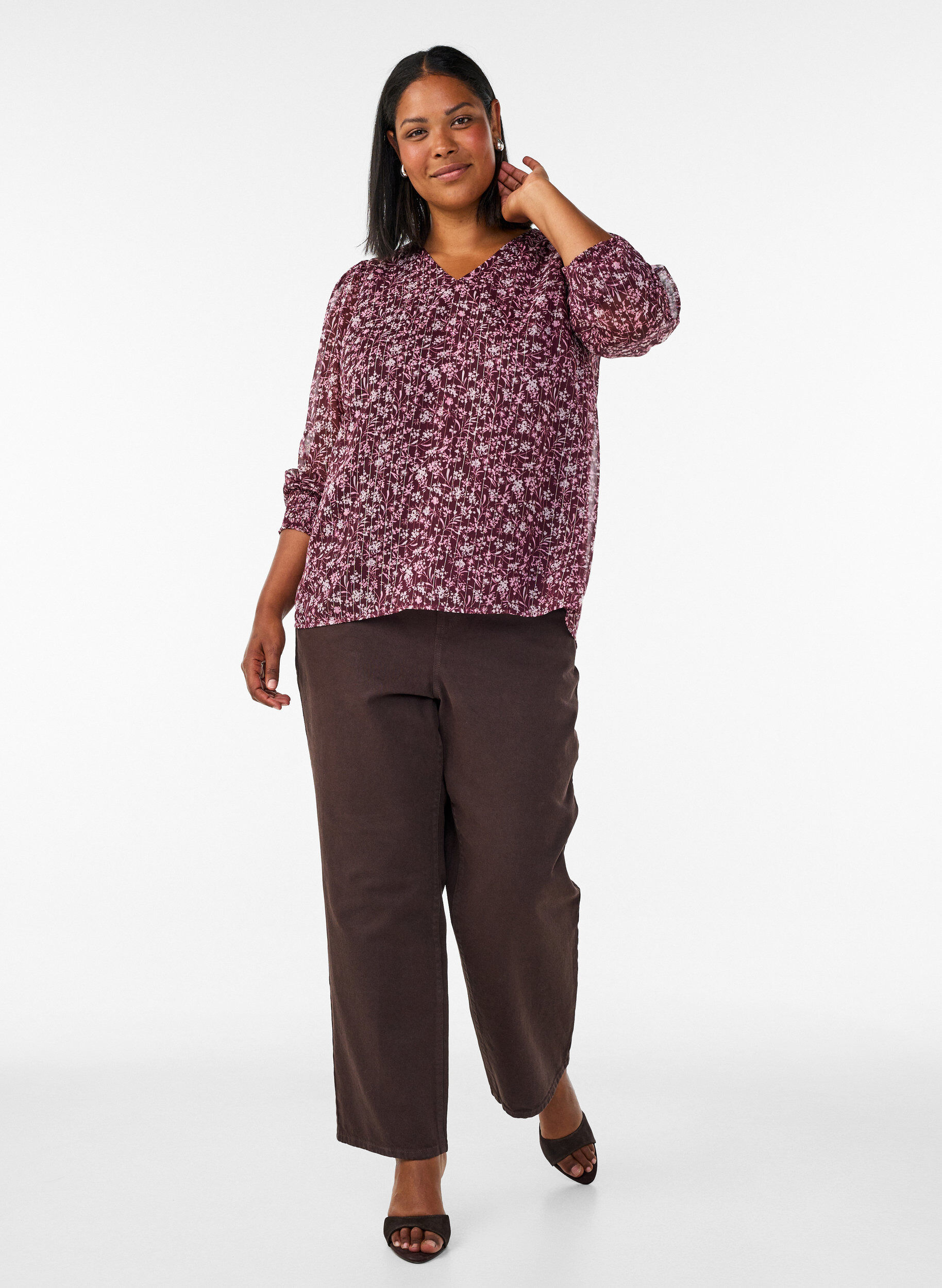 ZizziBluse mit gebl&uuml;mtem Print und Glitzerfaden, Rot, Model image number 1