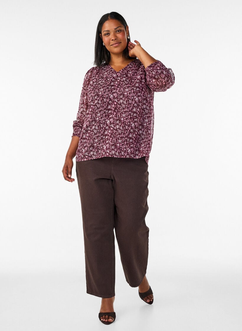 Bluse mit gebl&uuml;mtem Print und Glitzerfaden, Rot, Model image number 1