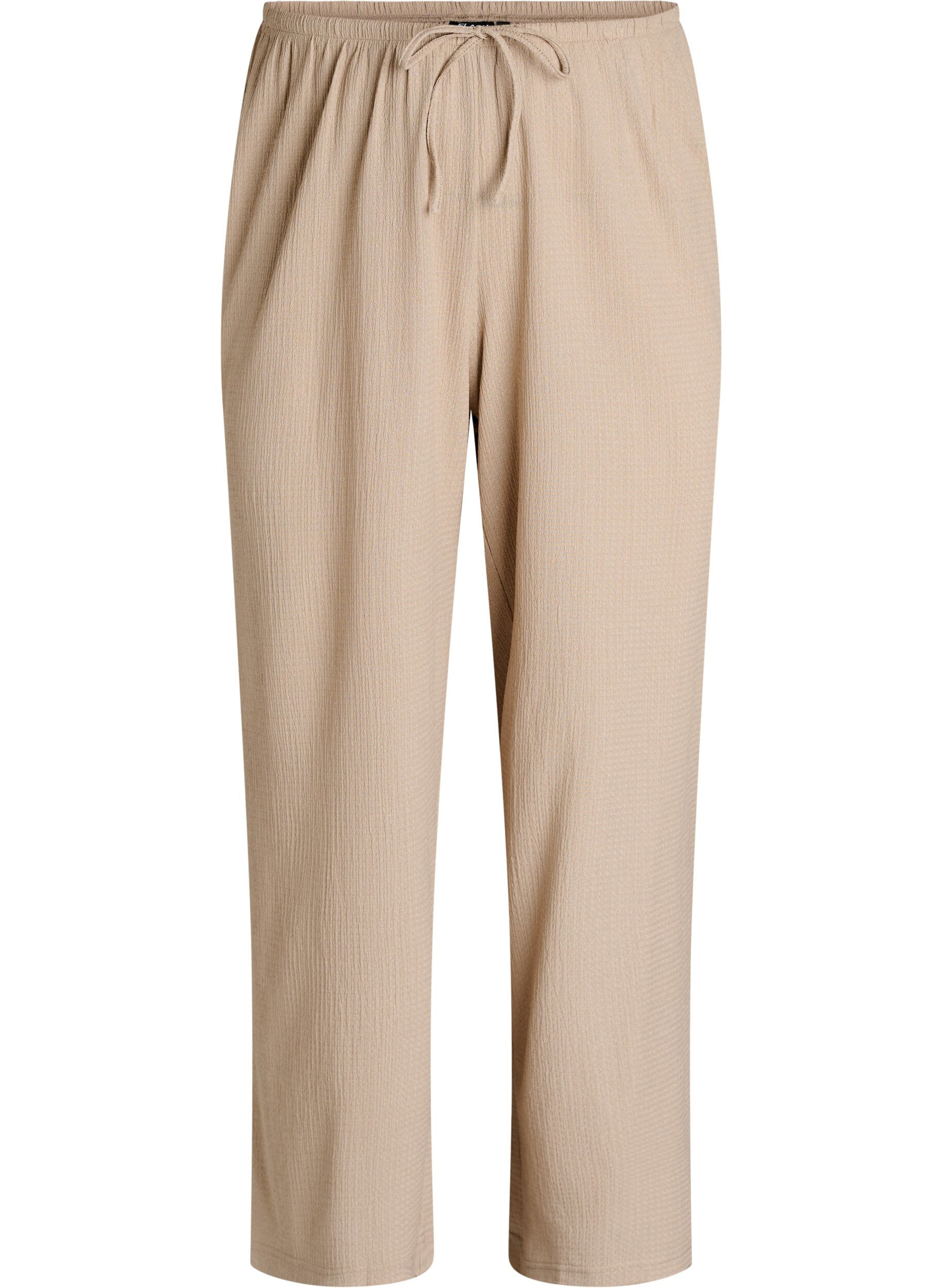 Zizzi Hose mit weitem Bein aus einem leichten strukturierten Stoff, Beige, Packshot image number 0