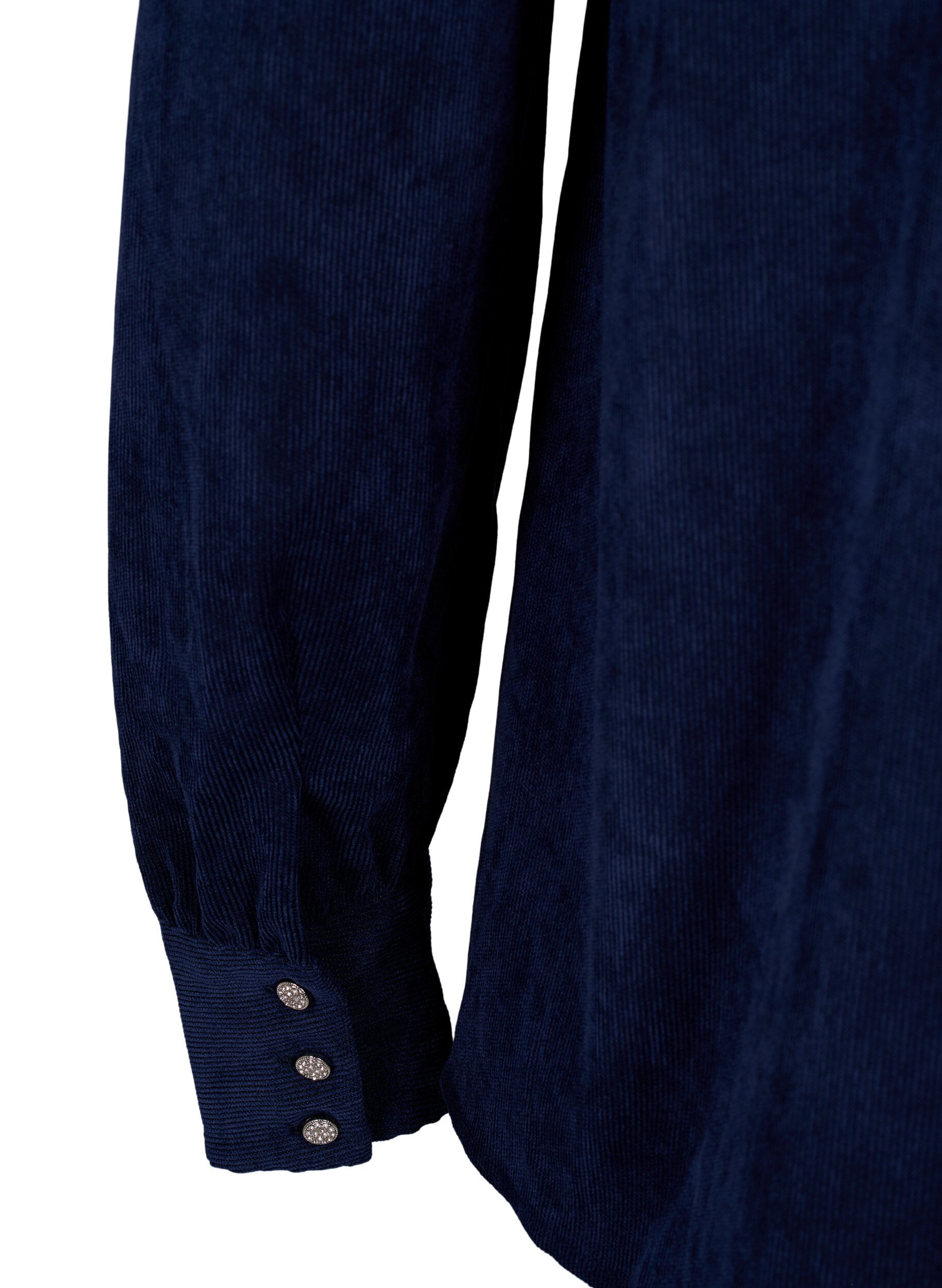 Zizzi Hemd aus Samt mit Strasskn&ouml;pfen, Medieval Blue, Packshot image number 3