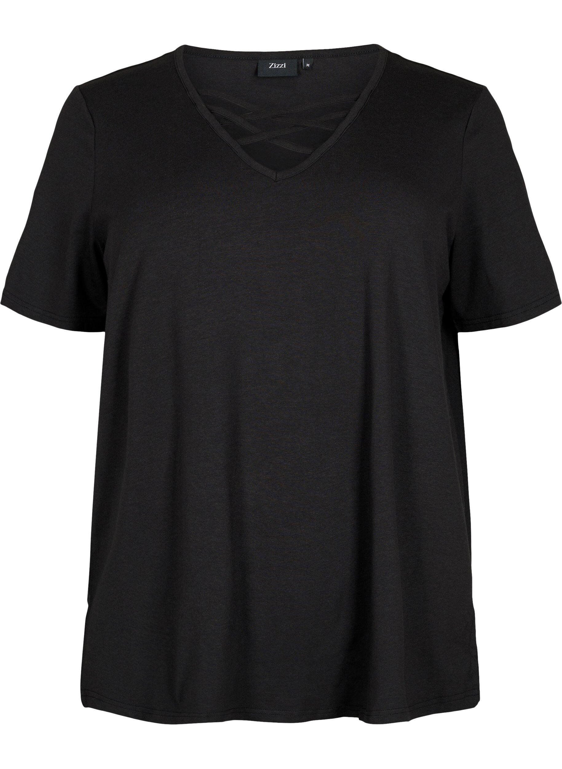 Zizzi T-Shirt mit V-Ausschnitt und Kreuzdetails, Black, Packshot image number 0