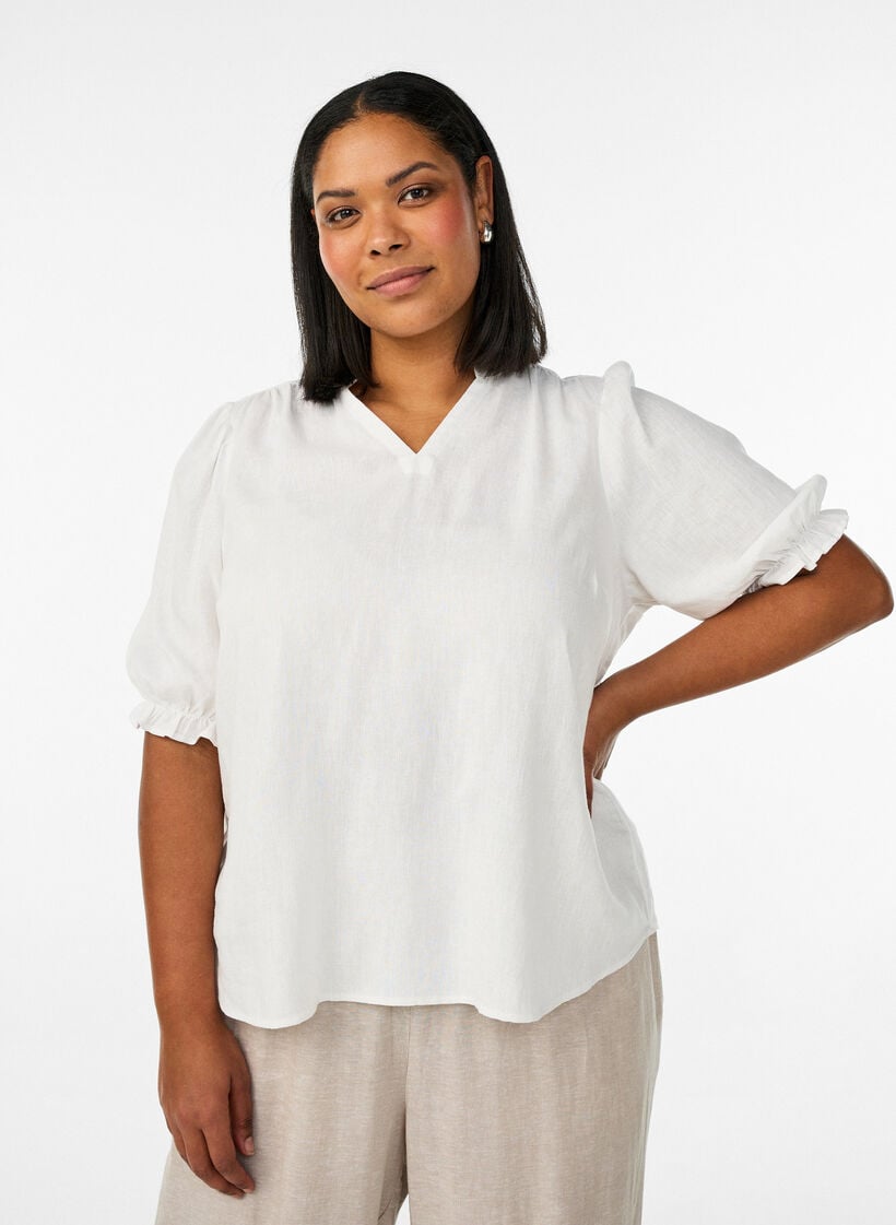 Bluse aus Leinen und Viskose mit 1/2-&Auml;rmeln, Wei&szlig;, Model image number 0