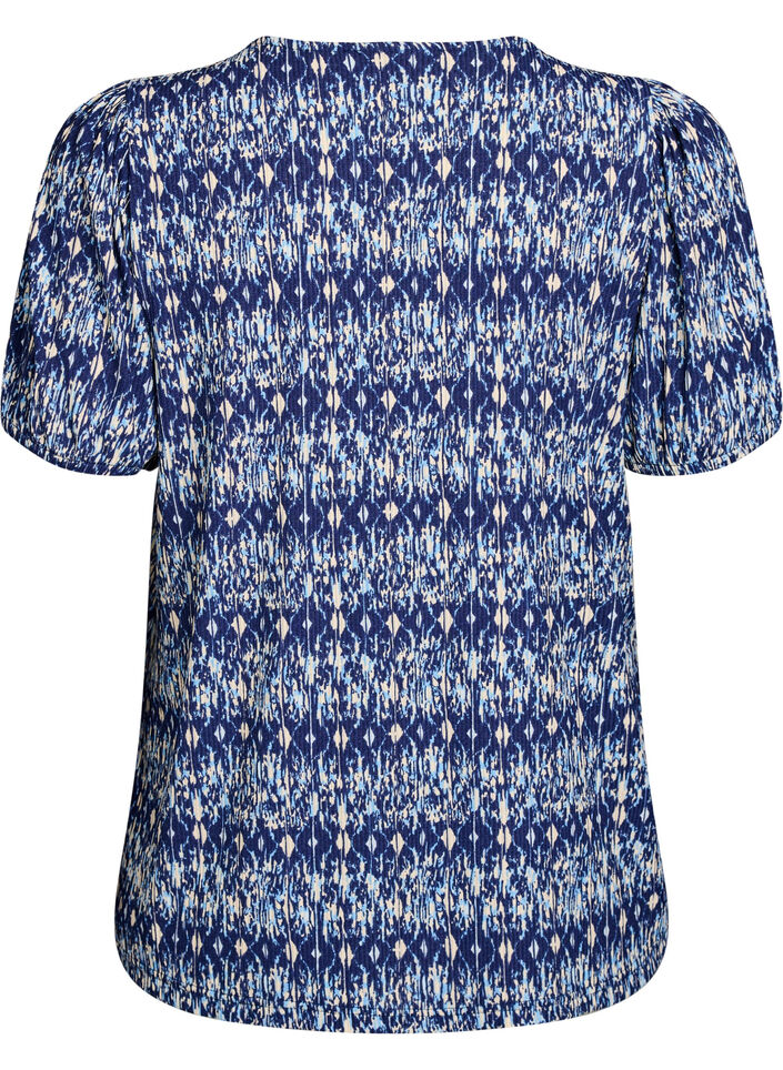 Gemusterte Bluse mit kurzen Ärmeln, Blau, Packshot image number 1